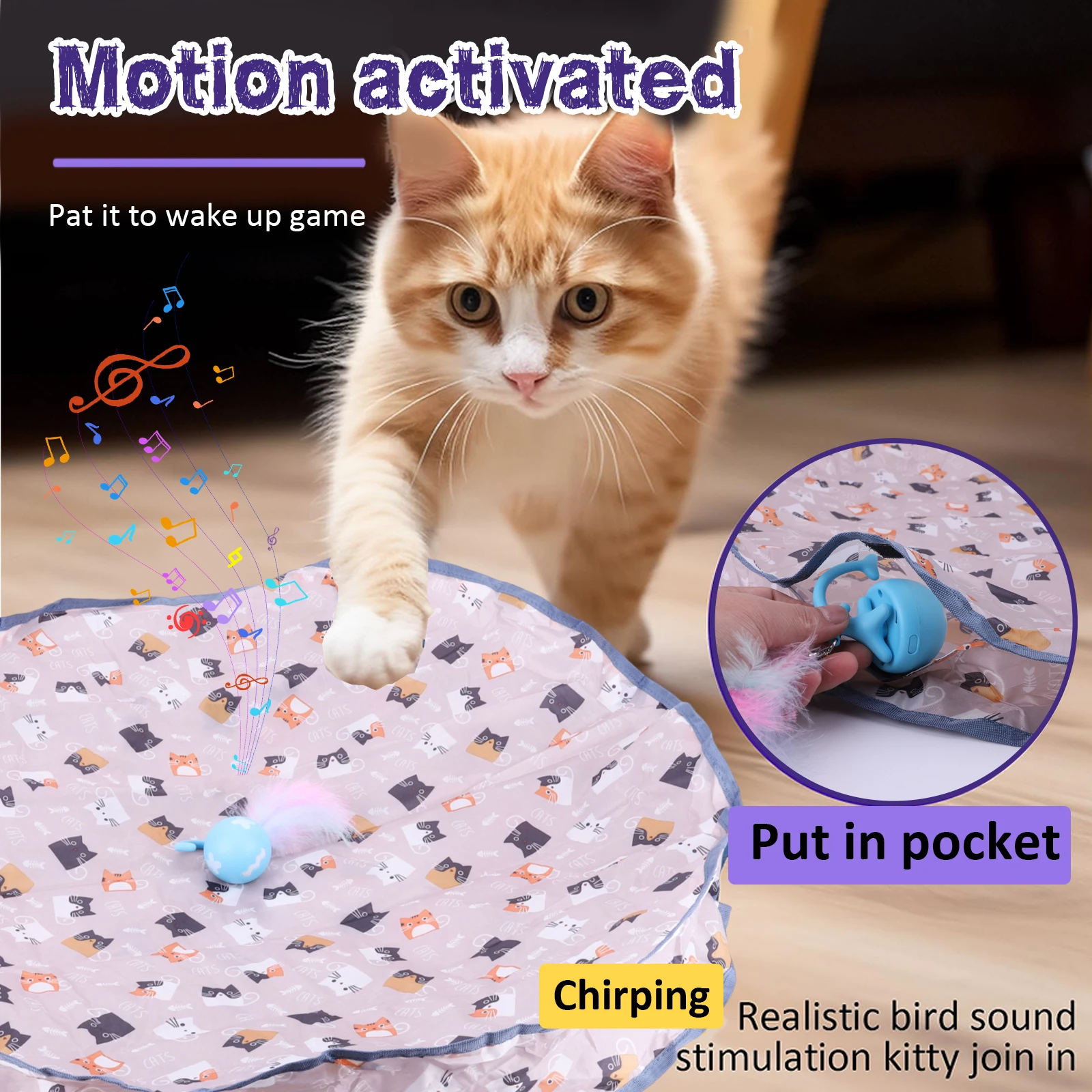 Interactive Cat Toy Ball Fast Rolling in Pouch Motion Activate Chirping Cat Toy Wear Resist Mouse Catching Game for Indoor Cats
Interactive Cat Toy Ball Fast Rolling in Pouch Motion Activate Chirping Cat Toy Wear Resist Mouse Catching Game for Indoor Cats