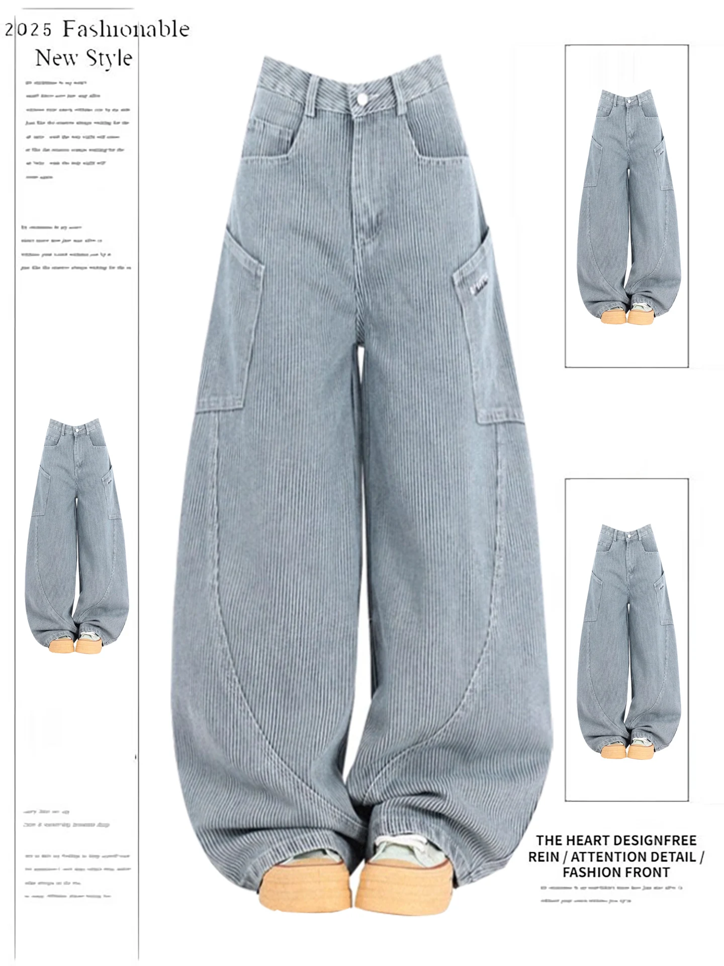 American Retro Knife Denim Jeans Women's Spring Autumn Design Loose Straight Wide Leg Floor Length Pants Vertical Stripes
American Retro Knife Denim Jeans Women's Spring Autumn Design Loose Straight Wide Leg Floor Length Pants Vertical Stripes