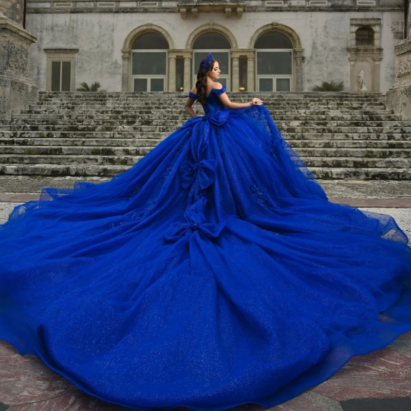 Royal Blue Shiny Quinceanera Dresses Off The Shoulder Applique Flower Beading Crystal Bow Tull Corset Party Birthday Sweet 16
Royal Blue Shiny Quinceanera Dresses Off The Shoulder Applique Flower Beading Crystal Bow Tull Corset Party Birthday Sweet 16