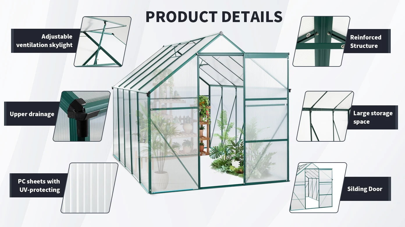 6X10FT Polycarbonate Greenhouse Raised Base and Anchor Aluminum Heavy Duty Walk-in Greenhouses for Outdoor Backyard in All Seaso
6X10FT Polycarbonate Greenhouse Raised Base and Anchor Aluminum Heavy Duty Walk-in Greenhouses for Outdoor Backyard in All Seaso