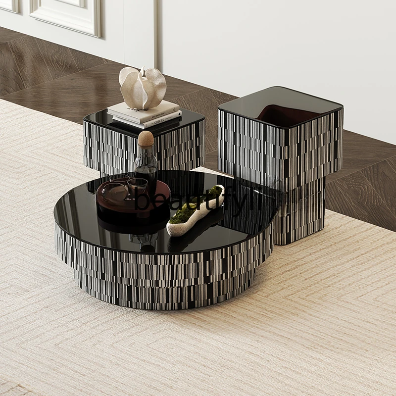 Black glass countertop round coffee table light luxury modern art coffee table side table combination
Black glass countertop round coffee table light luxury modern art coffee table side table combination