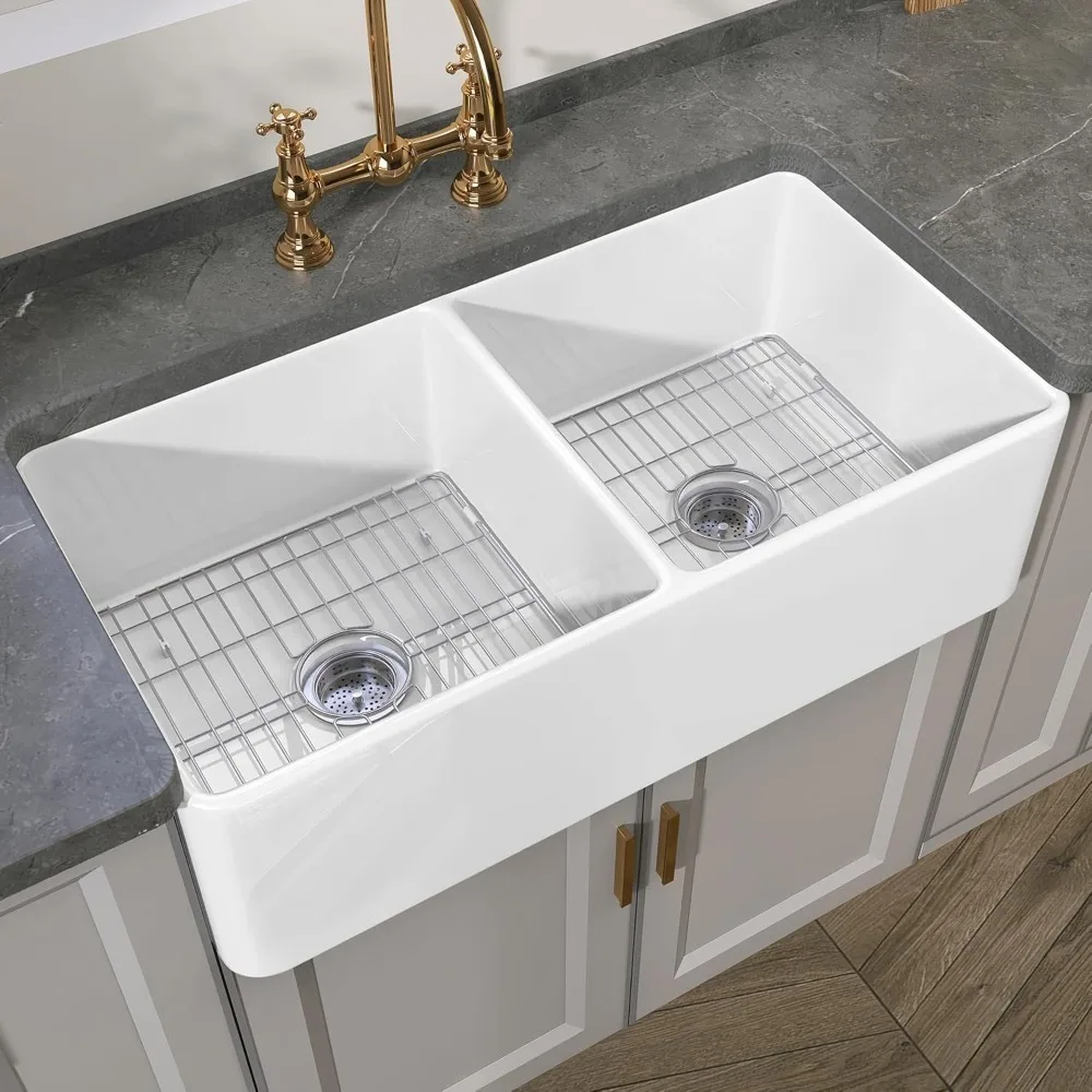 Double Bowl Farmhouse Kitchen Sink 33 Inch Fireclay Apron Front White Farm Sink 50/50 Undermount Large Equal Two Basin Reversib
Double Bowl Farmhouse Kitchen Sink 33 Inch Fireclay Apron Front White Farm Sink 50/50 Undermount Large Equal Two Basin Reversib