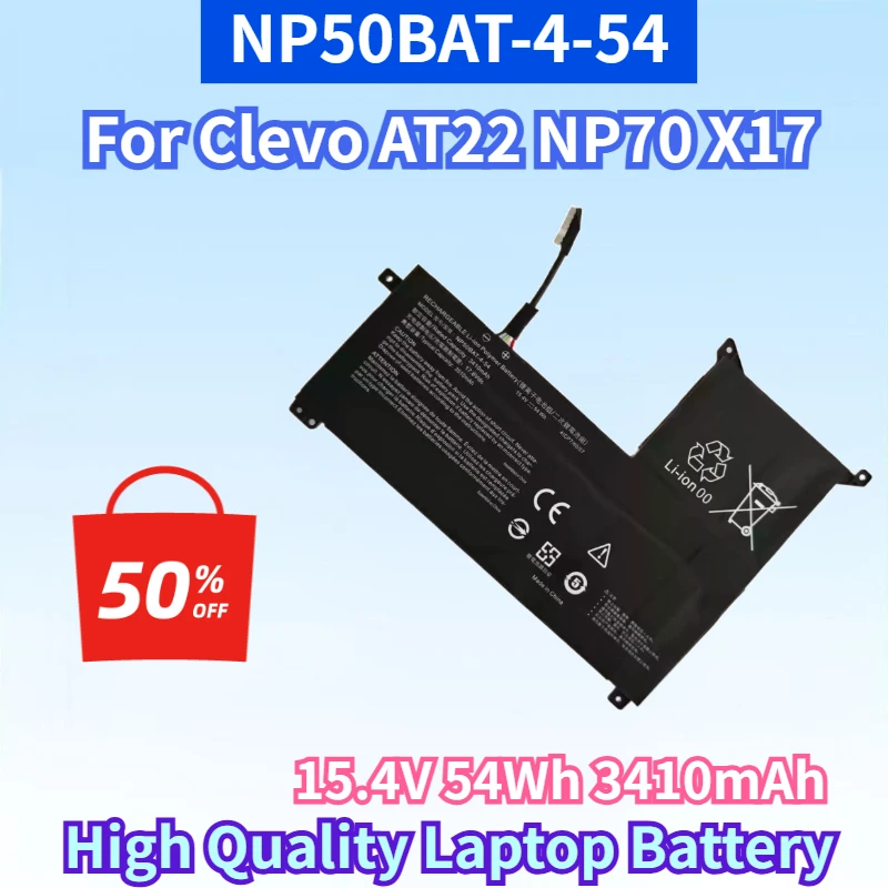 New NP50BAT-4-54 15.4V 54Wh 3410mAh Li-ion Battery for Clevo AT22 NP70 X17 for SCHENKER XMG Focus 16 High Quality Laptop Battery
New NP50BAT-4-54 15.4V 54Wh 3410mAh Li-ion Battery for Clevo AT22 NP70 X17 for SCHENKER XMG Focus 16 High Quality Laptop Battery
