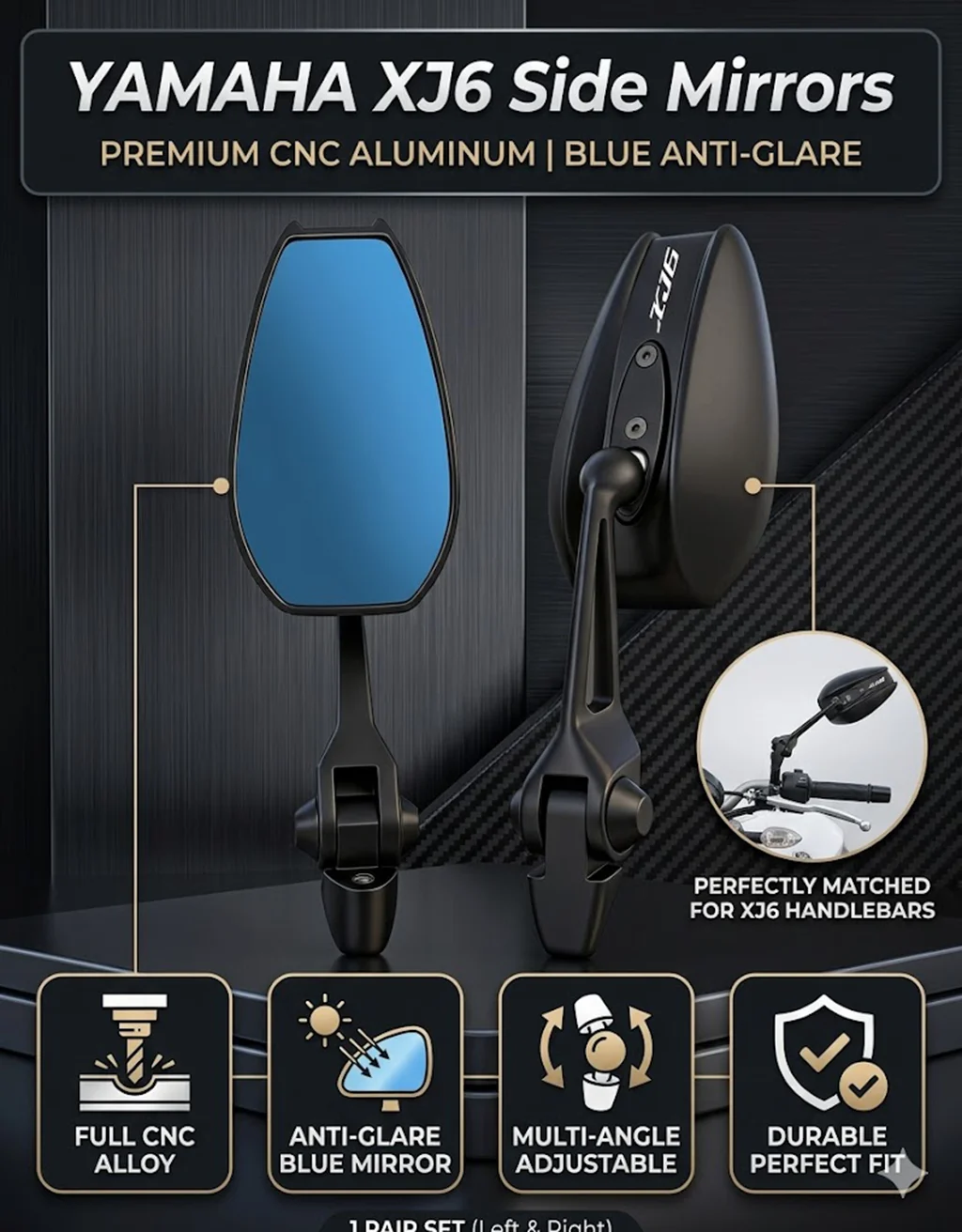 Universal All-aluminum High-end Motorcycle Rearview Mirrors HD Convex glass For YAMAHA XJ6 DIVERSION XJ6 xj6 XJ-6 All Years
Universal All-aluminum High-end Motorcycle Rearview Mirrors HD Convex glass For YAMAHA XJ6 DIVERSION XJ6 xj6 XJ-6 All Years