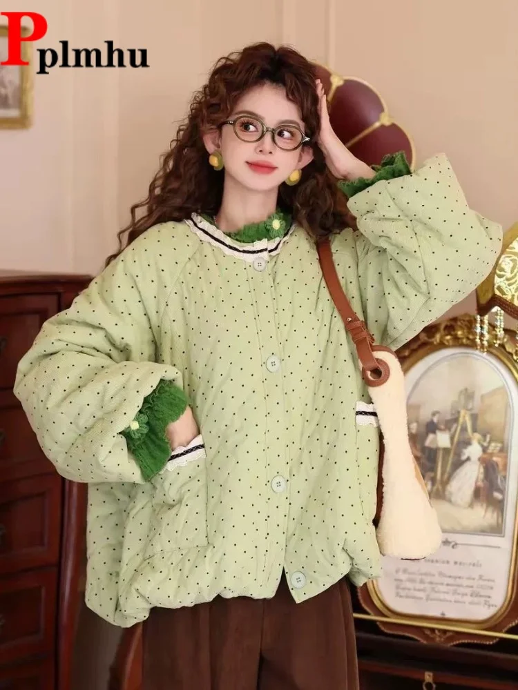 Dot O-Neck Korean Fashion Jackets Patchwork Baggy Fashion New Chaquetas Women's Casual Lace Spliced Loose Thickened Jaquetas
Dot O-Neck Korean Fashion Jackets Patchwork Baggy Fashion New Chaquetas Women's Casual Lace Spliced Loose Thickened Jaquetas