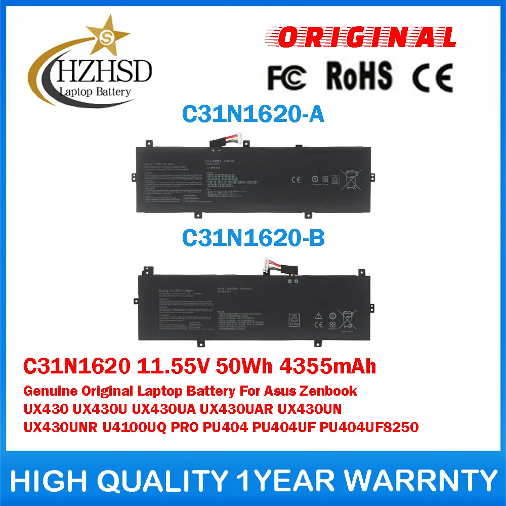 C31N1620 11.55V 50Wh 4355mAh Genuine Original Laptop Battery For Asus Zenbook UX430U UX430UA UX430UAR UX430UN UX430UNR U4100UQ
C31N1620 11.55V 50Wh 4355mAh Genuine Original Laptop Battery For Asus Zenbook UX430U UX430UA UX430UAR UX430UN UX430UNR U4100UQ