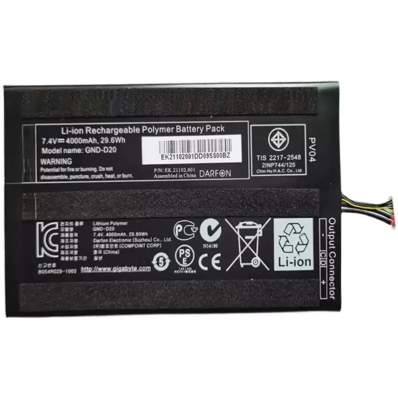 New GND-D20 Laptop Battery For Gigabyte S1080 Tablet PC Series GND-D20 7.4V 29.6Wh 4000mAh
New GND-D20 Laptop Battery For Gigabyte S1080 Tablet PC Series GND-D20 7.4V 29.6Wh 4000mAh