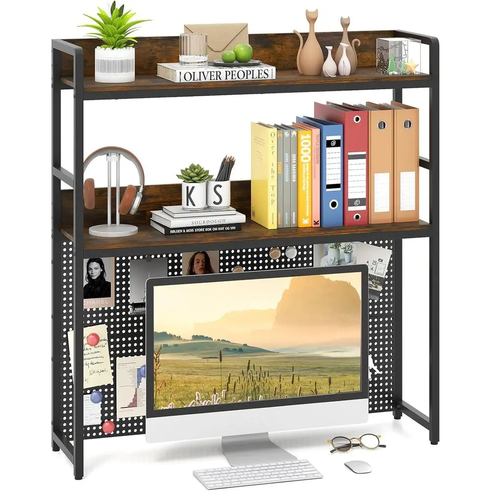 2-Tier Desk Hutch with Pegboard or 32 Monitor, Rustic Brown Storage Organizer
2-Tier Desk Hutch with Pegboard or 32 Monitor, Rustic Brown Storage Organizer