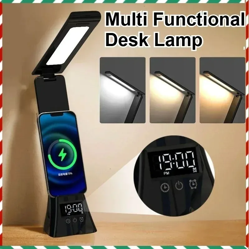 Multifunction LED Desk Lamp with Wireless Charger Digital Clock Alarm USB 3 Colors Dimmable Study Light for Office Bedroom 
Multifunction LED Desk Lamp with Wireless Charger Digital Clock Alarm USB 3 Colors Dimmable Study Light for Office Bedroom