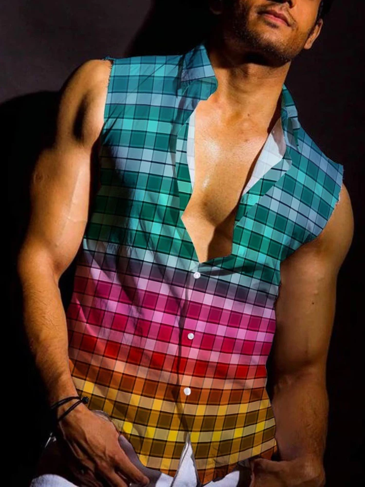 2023 Summer Casual Turndown Collar Sleeveless Vest Shirt Men Fashion Colorful Plaid Print Button Tank Tops Men's Clothes Vintage
2023 Summer Casual Turndown Collar Sleeveless Vest Shirt Men Fashion Colorful Plaid Print Button Tank Tops Men's Clothes Vintage