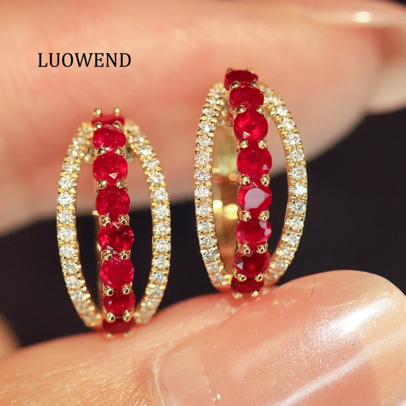 LUOWEND 100% 18K Yellow Gold Earrings Elegant Gentle Style Luxury Diamond Natural Ruby Earrings for Women High Party Jewelry
LUOWEND 100% 18K Yellow Gold Earrings Elegant Gentle Style Luxury Diamond Natural Ruby Earrings for Women High Party Jewelry