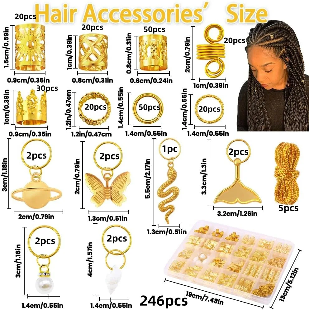 246 Piece Braid Hair Accessory Dreadlock Decoration Hair Braid Alloy Hair Ring DIY Cuff Headwear Set
246 Piece Braid Hair Accessory Dreadlock Decoration Hair Braid Alloy Hair Ring DIY Cuff Headwear Set