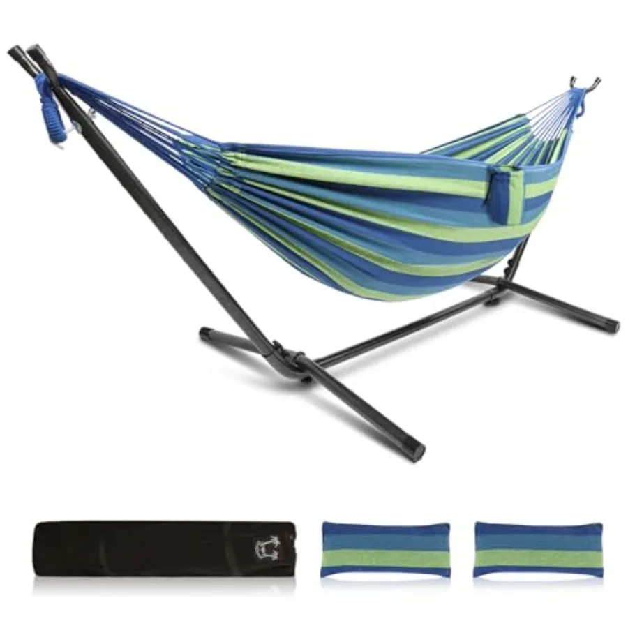 550 LB Capacity Double Hammock with Stand Portable Bag Included Blue Green Stripe
550 LB Capacity Double Hammock with Stand Portable Bag Included Blue Green Stripe