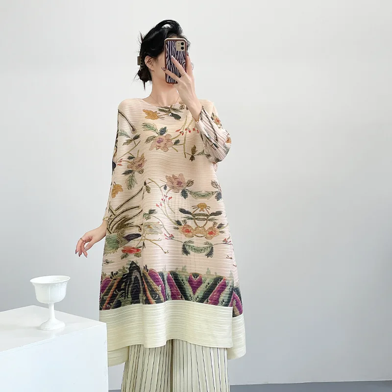 Miyake плиссированное качественное платье с принтом Jitter, повседневная свободная повседневная плиссированная юбка с длинными рукавами для женщин
Miyake плиссированное качественное платье с принтом Jitter, повседневная свободная повседневная плиссированная юбка с длинными рукавами для женщин