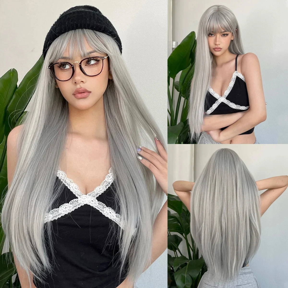 Gray synthetic wig for long straight hair - Halloween cosplay costume, role-playing, daily party, high-temperature hair cap
Gray synthetic wig for long straight hair - Halloween cosplay costume, role-playing, daily party, high-temperature hair cap