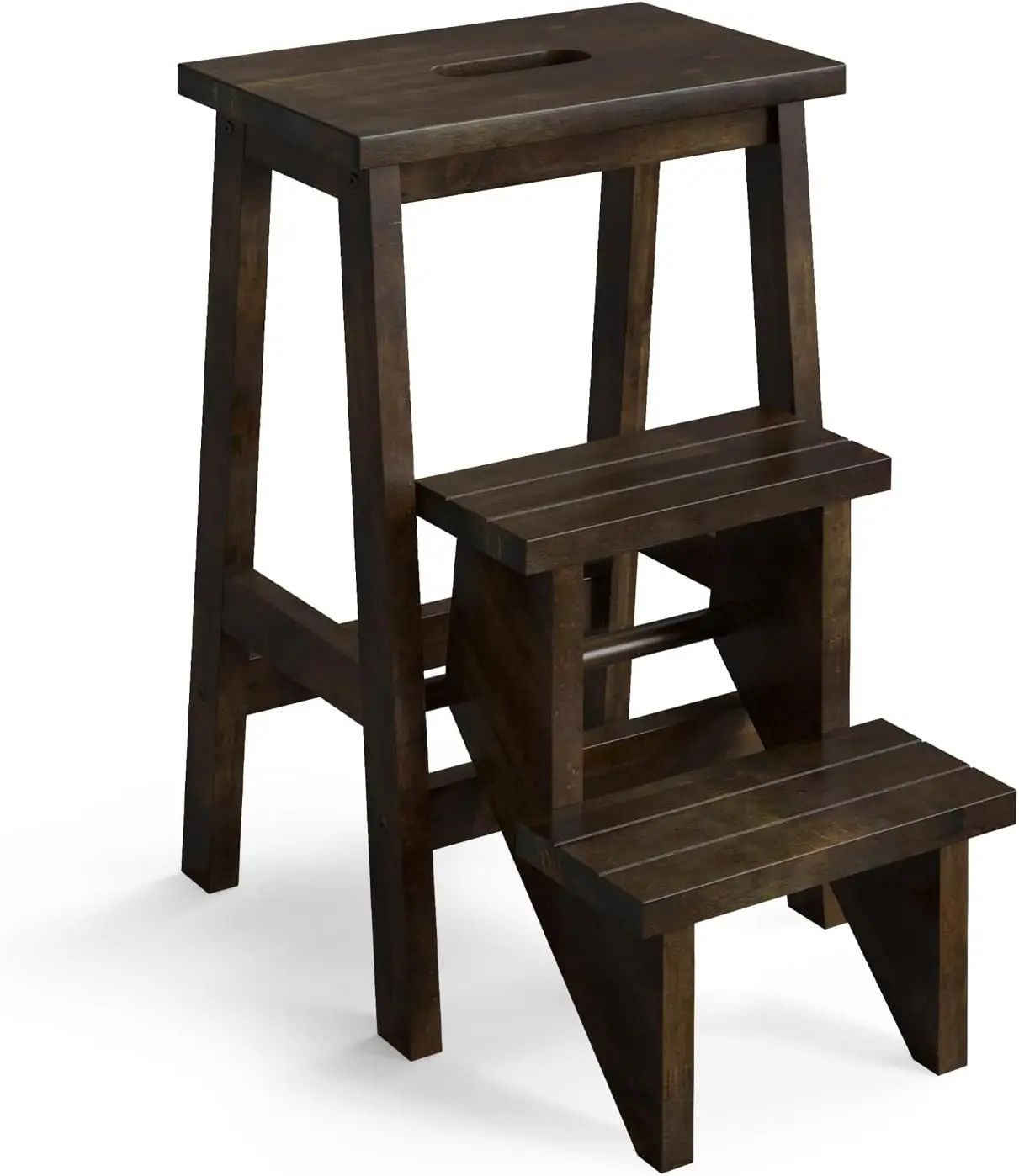 3-in-1 Folding Wood Step Ladder with Anti-Slip, Handle, and Storage Shelf for Home Kitchen, Garage (Brown)
3-in-1 Folding Wood Step Ladder with Anti-Slip, Handle, and Storage Shelf for Home Kitchen, Garage (Brown)