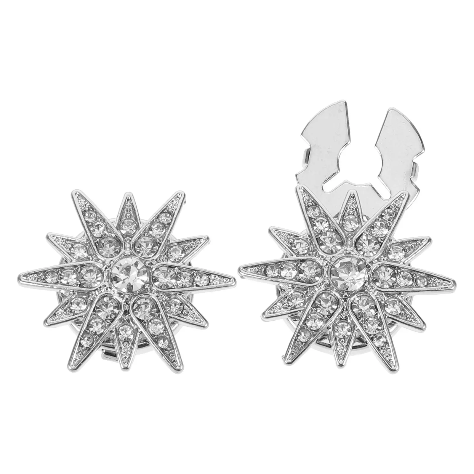 2Pcs Star Shape Metal Rhinestone Button Covers Clip-on Detachable Sparkly Decorative Button Caps for Shirts Jackets Clothing