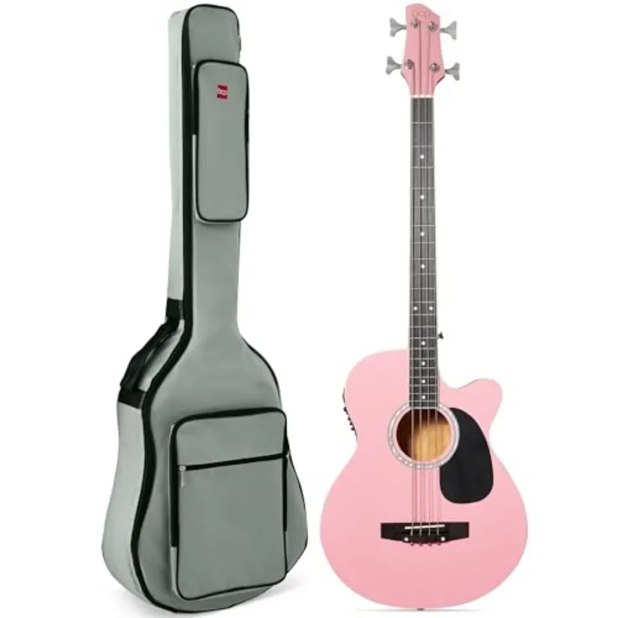 Acoustic Electric Bass Guitar for live performance, basswood body, pink finish, built-in preamp and tuner
Acoustic Electric Bass Guitar for live performance, basswood body, pink finish, built-in preamp and tuner