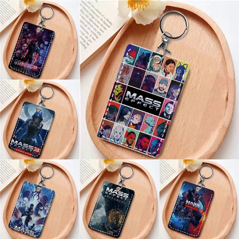 Mass Effect Card Holde Applicable To Credit Cards Bus Card Soft Leather Rectangular Keychain Protective Cover