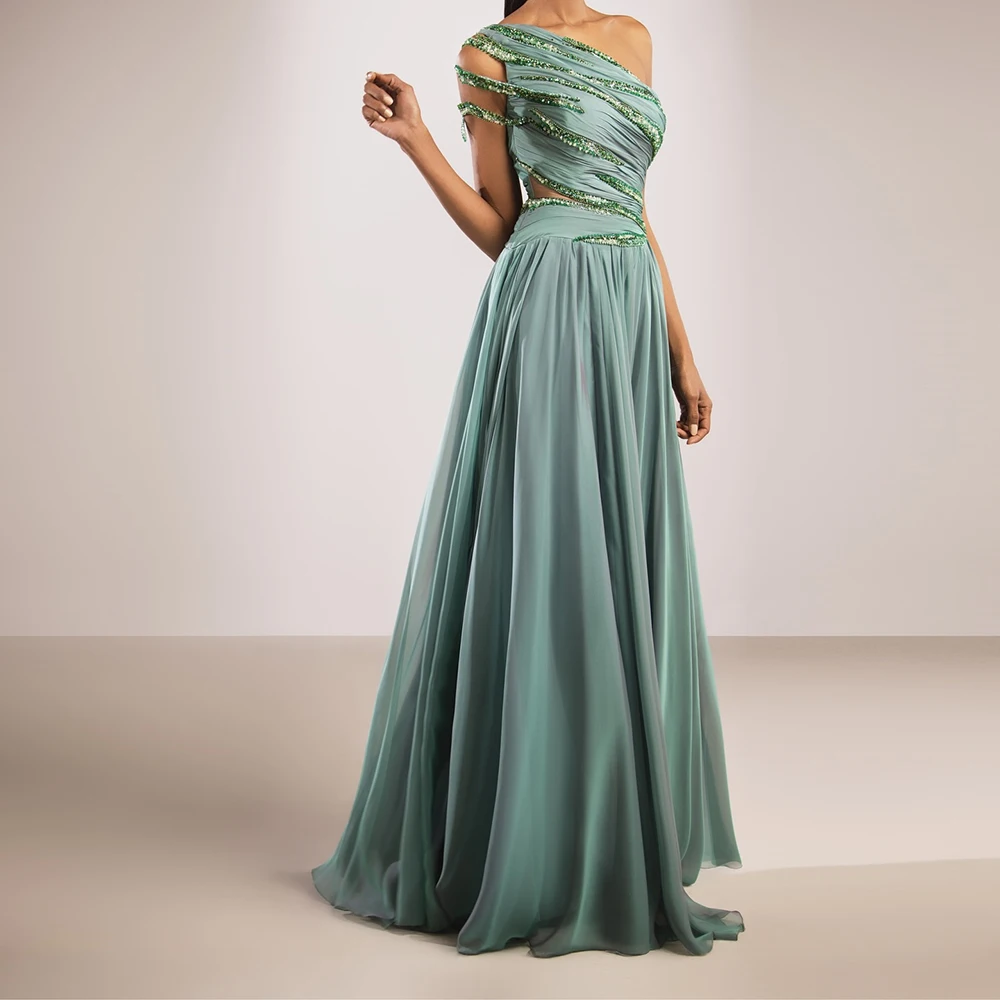 Customized A-line Evening Dresses Floor-length One-shoulder Sleeveless Prom Gown Fashion Sequined Simple Draped Party Gown
Customized A-line Evening Dresses Floor-length One-shoulder Sleeveless Prom Gown Fashion Sequined Simple Draped Party Gown