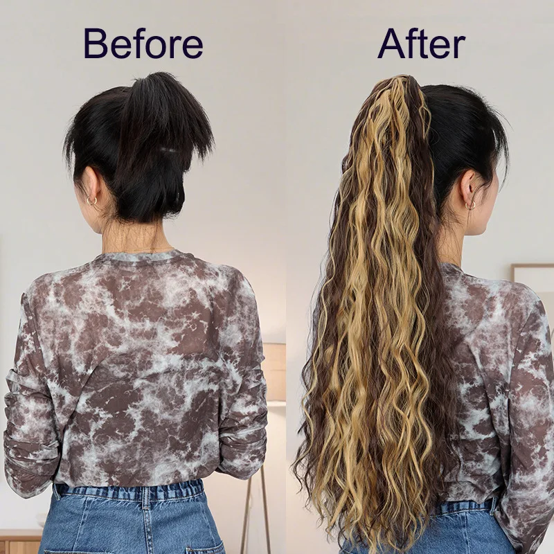 Synthetic Water Wave Long Curly Ponytail Clip in Hair Extension Voluminous Corn Wave Claw Ponytail for Cosplay Daily Party
Synthetic Water Wave Long Curly Ponytail Clip in Hair Extension Voluminous Corn Wave Claw Ponytail for Cosplay Daily Party