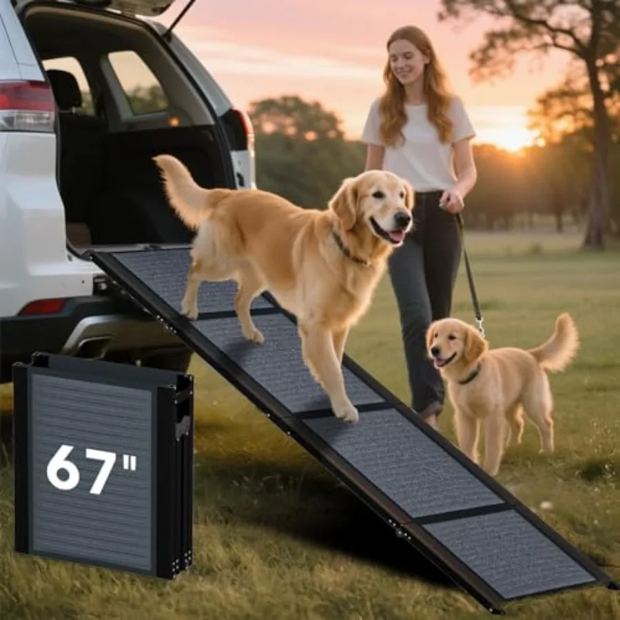 67 Long 17.3 Wide Folding Dog Ramp for Car SUV Truck Portable Pet Ramp with Non-Slip Surface Extra Wide Steps for Large Dogs Up
67 Long 17.3 Wide Folding Dog Ramp for Car SUV Truck Portable Pet Ramp with Non-Slip Surface Extra Wide Steps for Large Dogs Up