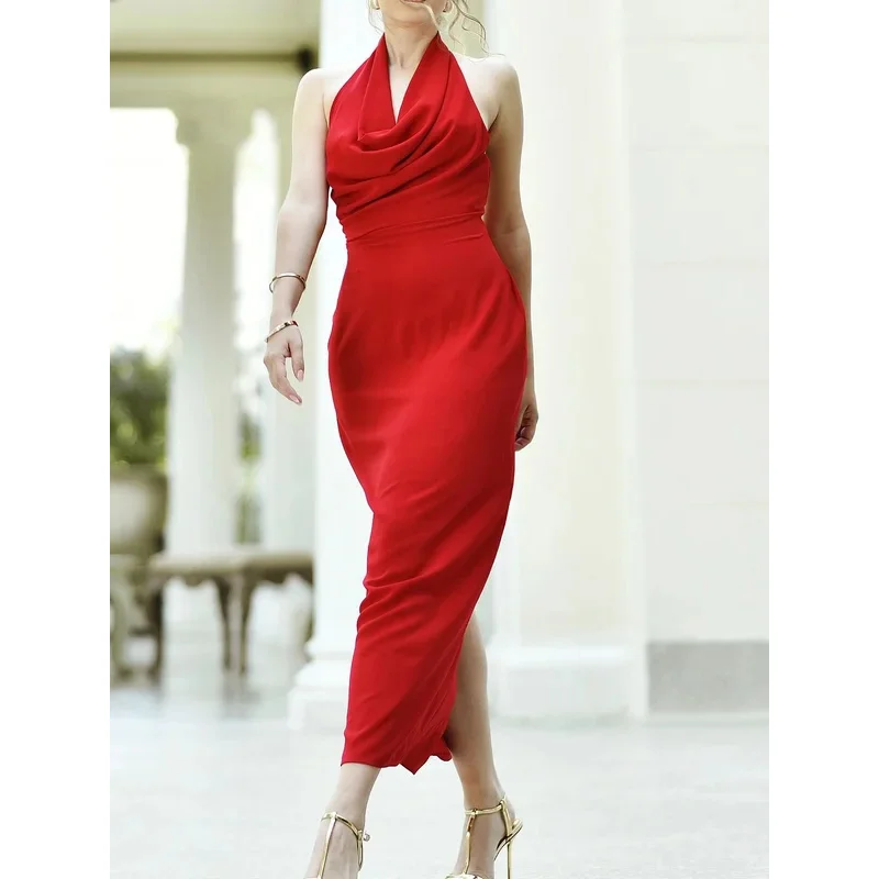 Women's Sleeveless Halter Neck Pleated Midi Dress Backless Zipper Slit Vintage Solid Color Fashion Party Dress
Women's Sleeveless Halter Neck Pleated Midi Dress Backless Zipper Slit Vintage Solid Color Fashion Party Dress