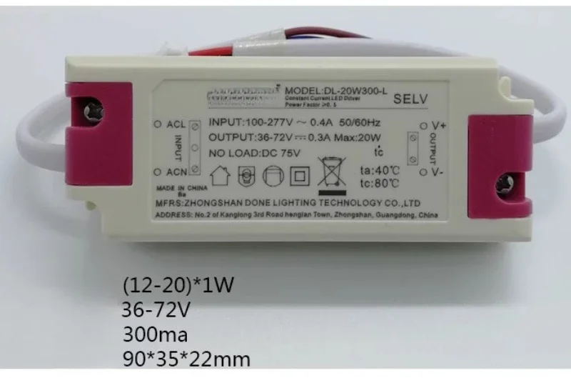 DL-20W300-L (12-20)*1 Вт оригинальный светодиодный драйвер питания 12 Вт 36-72 В 300 мА балластная трубка/прожекторный трансформатор DONE
DL-20W300-L (12-20)*1 Вт оригинальный светодиодный драйвер питания 12 Вт 36-72 В 300 мА балластная трубка/прожекторный трансформатор DONE