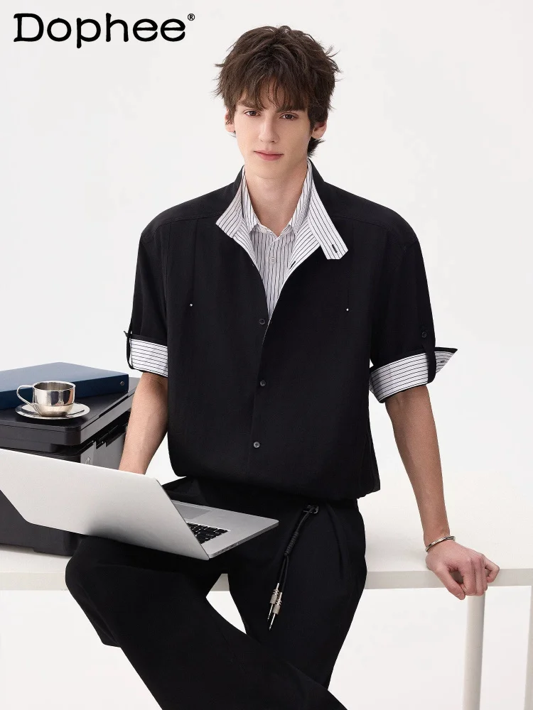 Men's 2026 Summer New High-end Handsome Shirts Faux Two-piece Stand Collar Shirts Men's Short-sleeve Comfort Color Matching Tops
Men's 2026 Summer New High-end Handsome Shirts Faux Two-piece Stand Collar Shirts Men's Short-sleeve Comfort Color Matching Tops