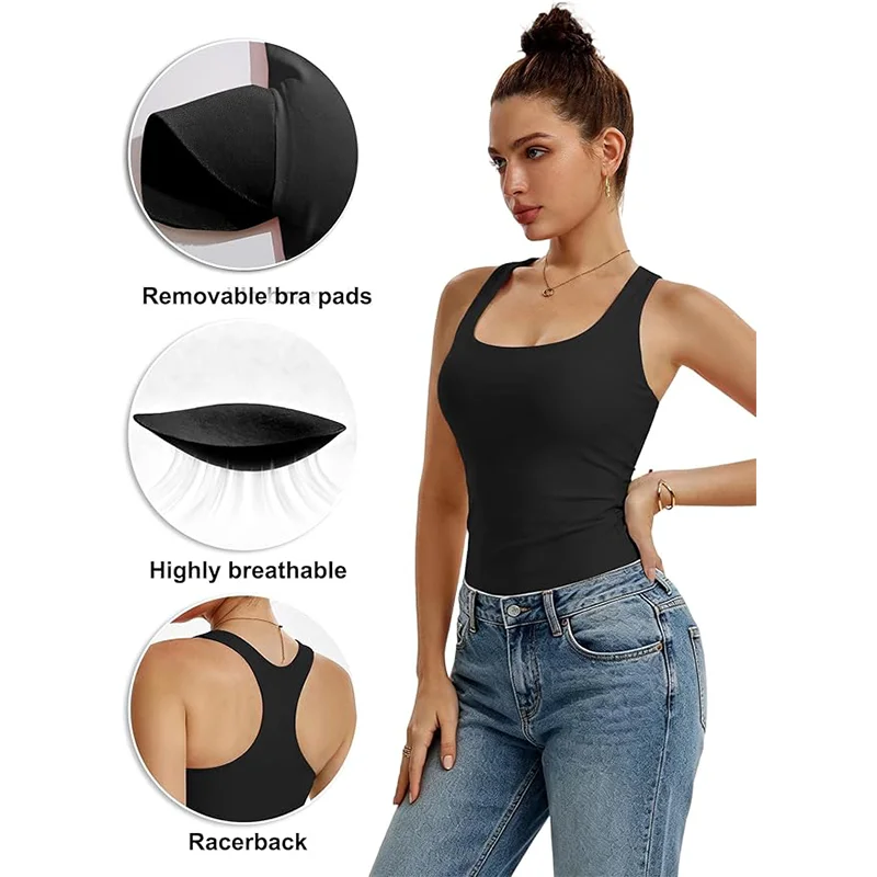 Womens Padded Double Lined Tank Top Square Neck Racerback Sleeveless Fitted Camisole Soft Stretchy Layering Summer Top
Womens Padded Double Lined Tank Top Square Neck Racerback Sleeveless Fitted Camisole Soft Stretchy Layering Summer Top