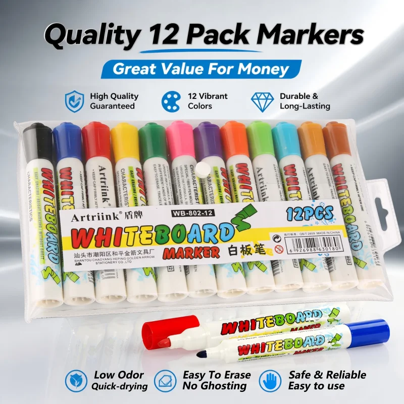 12colors dry erase marker with quick-drying ink,low odor, non-toxic.Suitable for office use,school supplies,household items.
12colors dry erase marker with quick-drying ink,low odor, non-toxic.Suitable for office use,school supplies,household items.
