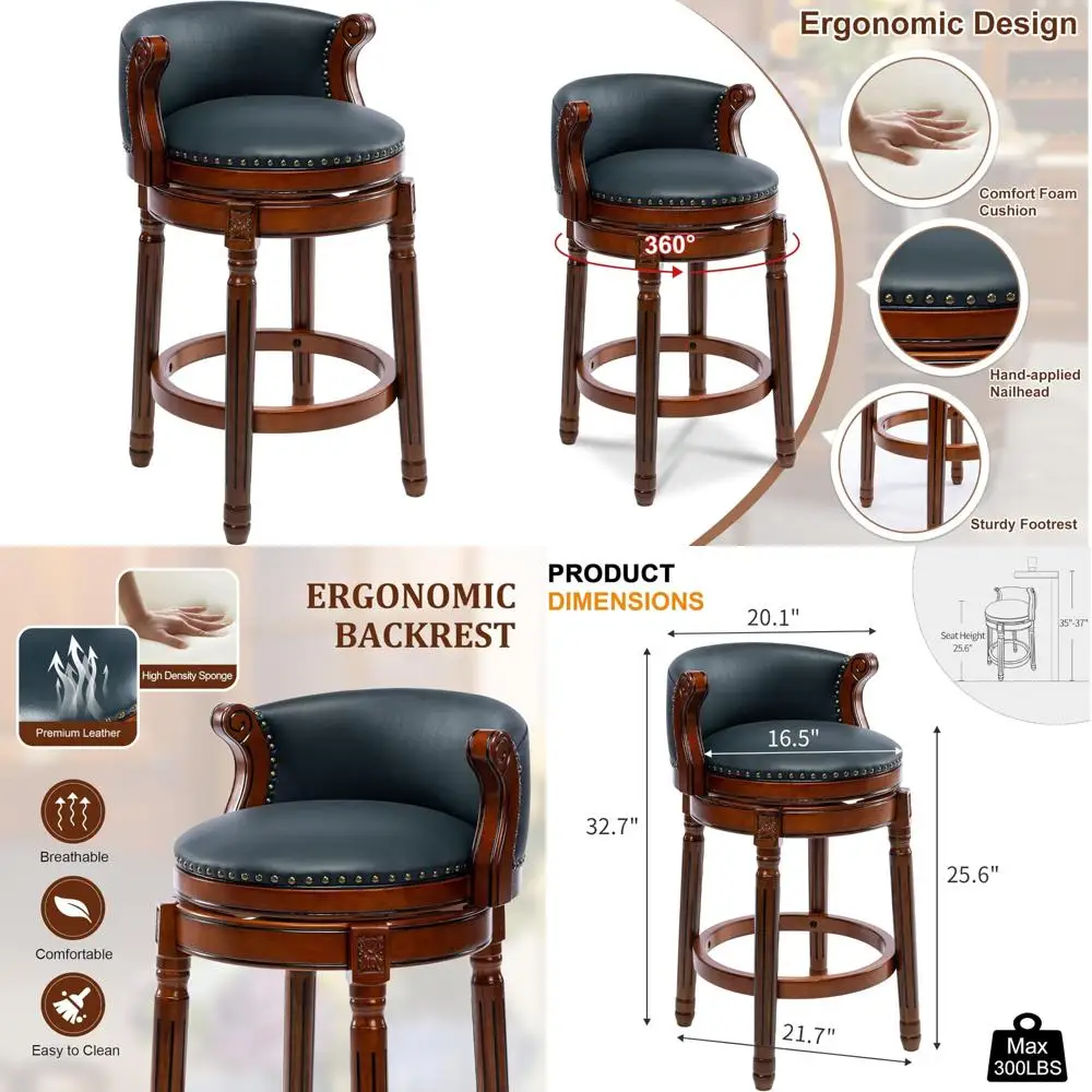 Leather-Cushioned Swivel Bar Stools with Backrest and Footrest, Rubberwood Counter Height for Home and Kitchen
Leather-Cushioned Swivel Bar Stools with Backrest and Footrest, Rubberwood Counter Height for Home and Kitchen