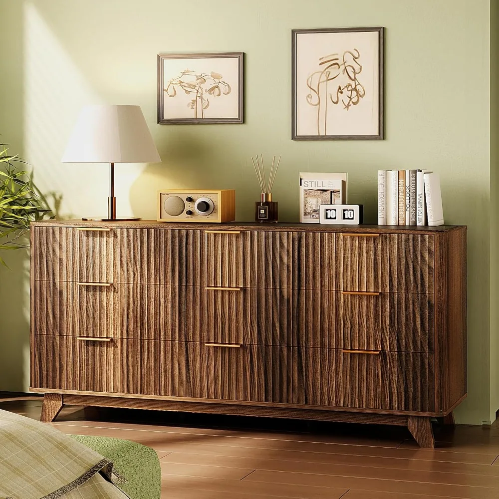Fluted Wide Modern Chest of Drawers with Metal Handles Curved Wood Organizer Walnut Finish 57 Inch
Fluted Wide Modern Chest of Drawers with Metal Handles Curved Wood Organizer Walnut Finish 57 Inch