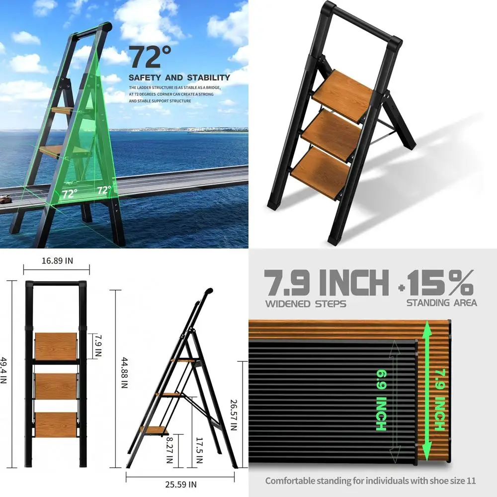 3-ступенчатая лестница, складная стремянка с алюминиевой широкой педалью и удобной рукояткой, стальная лестница емкостью 330 фунтов для дома и
3-ступенчатая лестница, складная стремянка с алюминиевой широкой педалью и удобной рукояткой, стальная лестница емкостью 330 фунтов для дома и