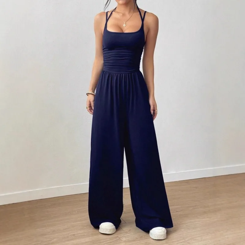 Women's Navy Blue Halter Neck Jumpsuit Ruched Waist Wide Leg Casual Summer Overall For Ladies
Women's Navy Blue Halter Neck Jumpsuit Ruched Waist Wide Leg Casual Summer Overall For Ladies