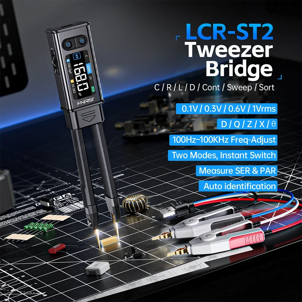 Цифровые интеллектуальные пинцеты-измерители FNIRSI LCR-ST2, LCR-мост, тестер диодов и напряжения SMD, тестер компонентов, 100 Гц-100 кГц, мультиметр Type-C
Цифровые интеллектуальные пинцеты-измерители FNIRSI LCR-ST2, LCR-мост, тестер диодов и напряжения SMD, тестер компонентов, 100 Гц-100 кГц, мультиметр Type-C
