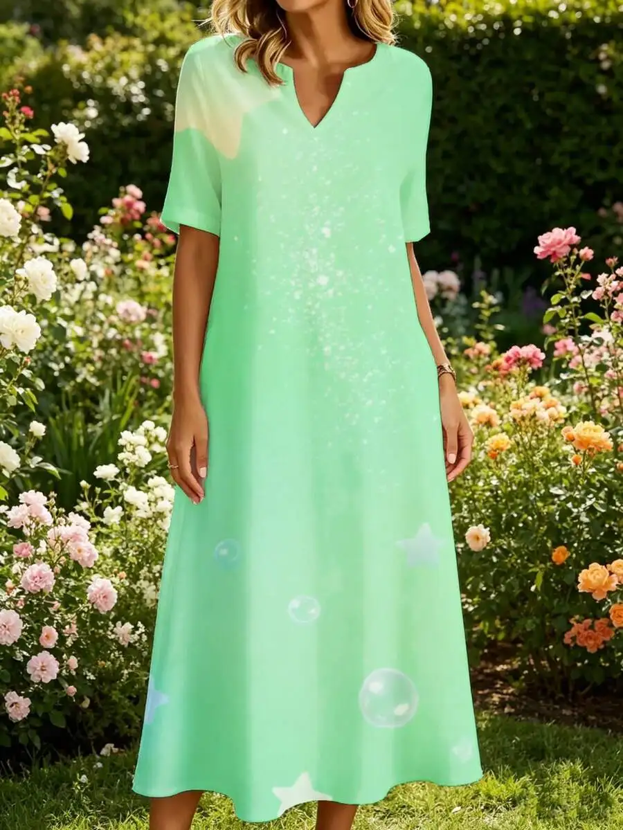 Mint Green V Neck Midi Dress With Bubble And Star Print For Summer Garden Party
Mint Green V Neck Midi Dress With Bubble And Star Print For Summer Garden Party