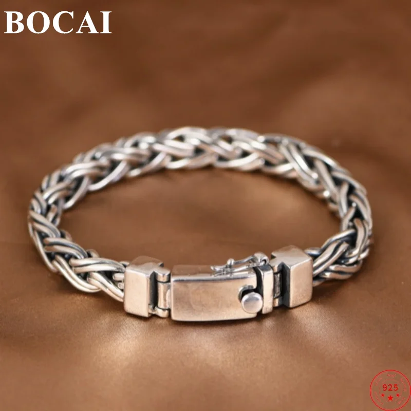 BOCAI S925 Sterling Silver Bracelets for Men New Fashion Vintage Double Wires Woven Horsewhip-chain Punk Jewelry Free Shipping
BOCAI S925 Sterling Silver Bracelets for Men New Fashion Vintage Double Wires Woven Horsewhip-chain Punk Jewelry Free Shipping