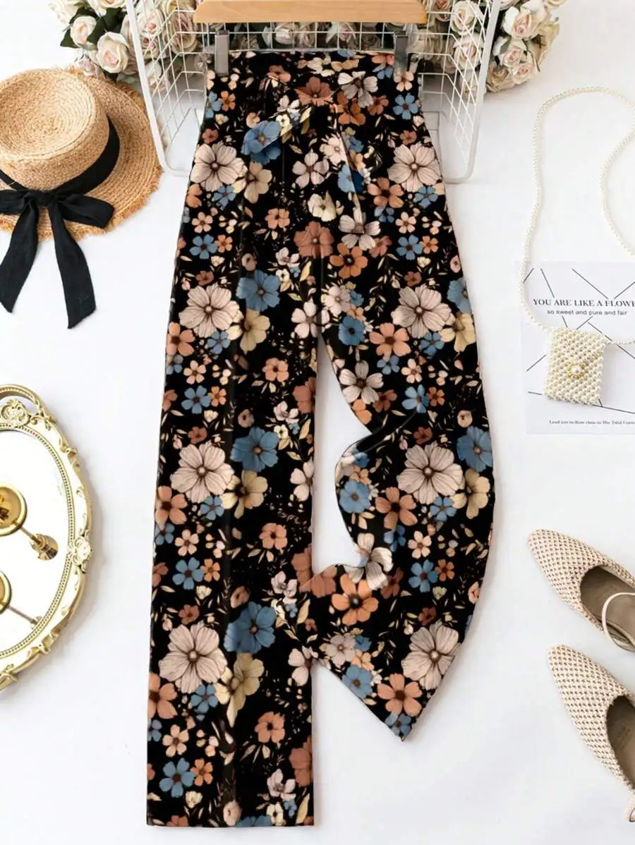 Women's High-Waisted Loose Floral Print Wide Leg Pants with Waist Tie
Women's High-Waisted Loose Floral Print Wide Leg Pants with Waist Tie