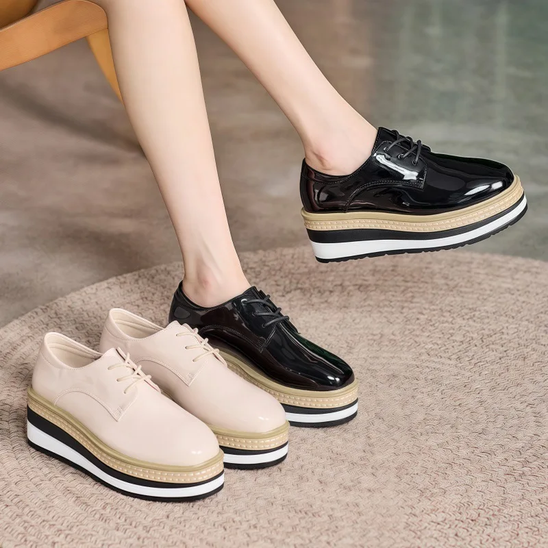 Оксфорды на танкетке, женская обувь, туфли-лодочки с круглым носком на шнуровке, лоферы на платформе из лакированной кожи, повседневная обувь на высоком каблуке, черный абрикос
Оксфорды на танкетке, женская обувь, туфли-лодочки с круглым носком на шнуровке, лоферы на платформе из лакированной кожи, повседневная обувь на высоком каблуке, черный абрикос