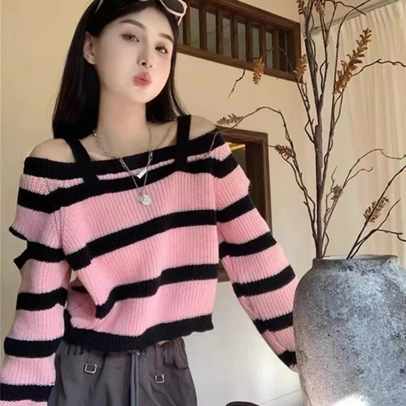 Женские полосатые вязаные свитера, осенний корейский мягкий клейкий пуловер, свитер, женский шикарный топ с длинными рукавами, трикотаж с открытыми плечами B138
Женские полосатые вязаные свитера, осенний корейский мягкий клейкий пуловер, свитер, женский шикарный топ с длинными рукавами, трикотаж с открытыми плечами B138