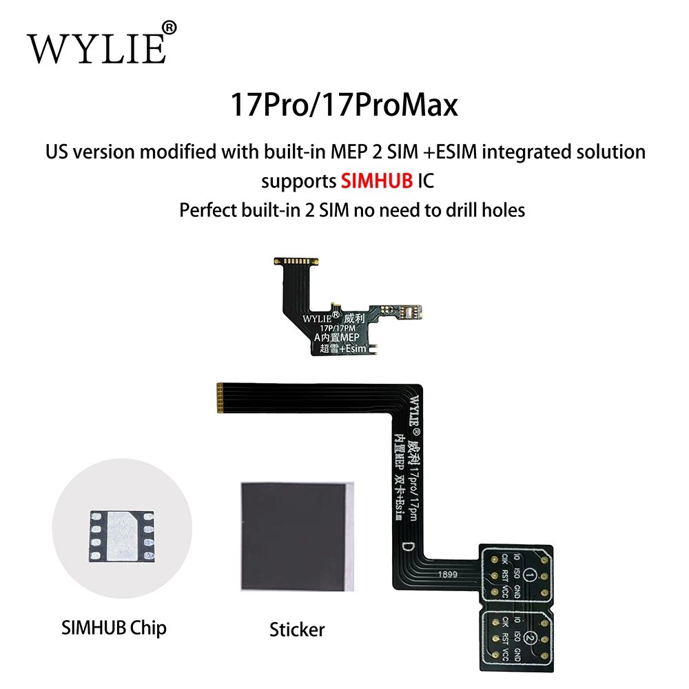 Wylie US Version To Dual MEP SIM Card + ESIM with Super Snow IC Solution for IPhone 17 PRO 17ProMax Separate SIM Card Slot Tools
Wylie US Version To Dual MEP SIM Card + ESIM with Super Snow IC Solution for IPhone 17 PRO 17ProMax Separate SIM Card Slot Tools