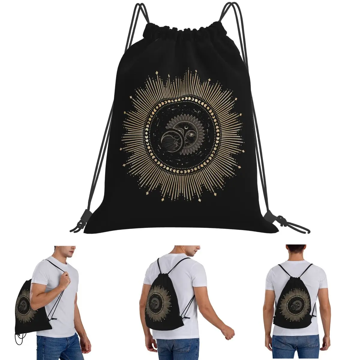 Boho Golden Crescent Moon And Sun Witch Backpacks Portable Drawstring Bags Sports Bag Book Bags for Man Woman Students
Boho Golden Crescent Moon And Sun Witch Backpacks Portable Drawstring Bags Sports Bag Book Bags for Man Woman Students