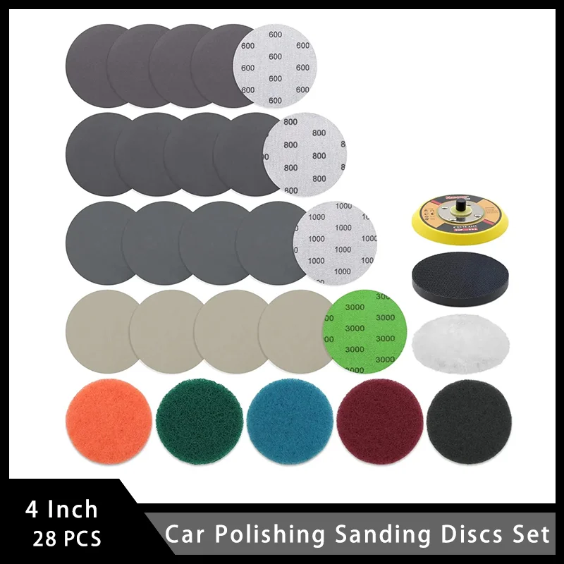 4-дюймовый набор шлифовальных дисков для полировки автомобиля, 28 шт. с опорной пластиной, чистящие подушечки, шерстяные буферные подушечки для полировки фар автомобиля
4-дюймовый набор шлифовальных дисков для полировки автомобиля, 28 шт. с опорной пластиной, чистящие подушечки, шерстяные буферные подушечки для полировки фар автомобиля