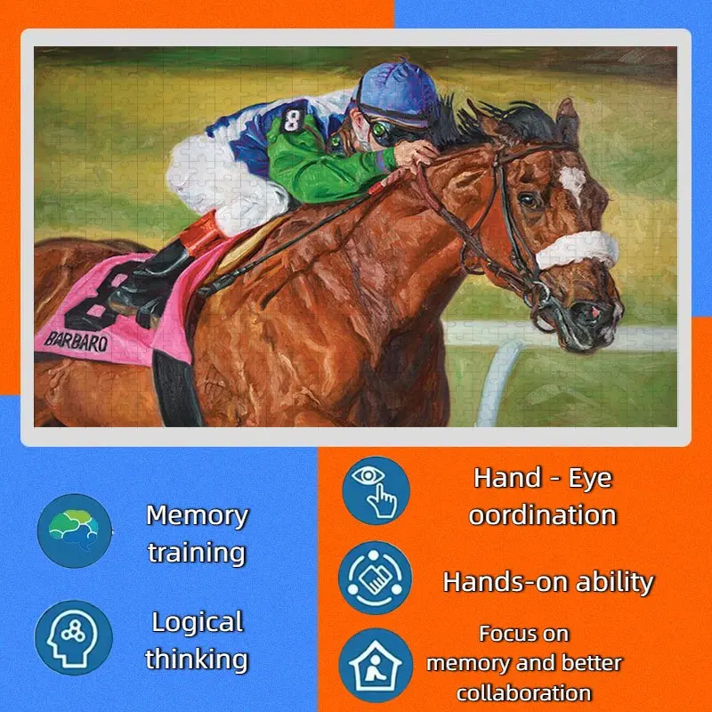 00/1000 PCS Horse Racing Jigsaw Puzzle Adult Paper Intellectual Game Equestrian Theme Home Leisure Decompression Puzzle Toy
00/1000 PCS Horse Racing Jigsaw Puzzle Adult Paper Intellectual Game Equestrian Theme Home Leisure Decompression Puzzle Toy