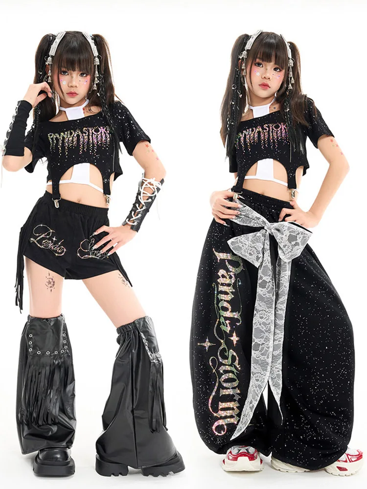 Girls Kpo Jazz Dance Clothes Black Navel Tops Fashion Shorts Pants Kids Hip Hop Performance Costume Short Sleeves Streetwear
Girls Kpo Jazz Dance Clothes Black Navel Tops Fashion Shorts Pants Kids Hip Hop Performance Costume Short Sleeves Streetwear