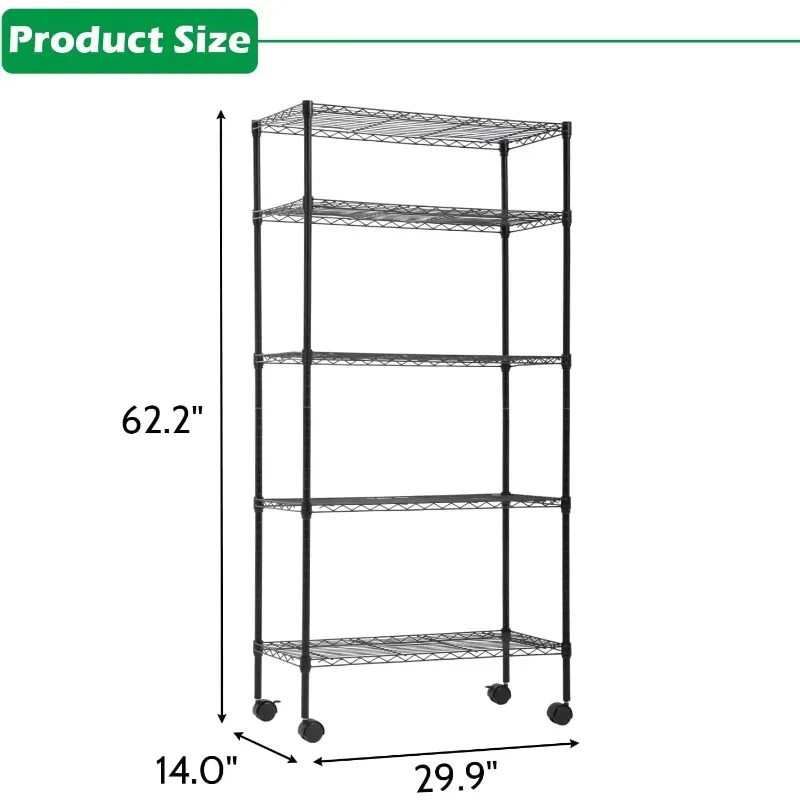 14"x30"x60" Commercial 5 Tier Layer Wire Shelving Unit with Wheels Storage Shelves Heavy Duty Shelving Met
14"x30"x60" Commercial 5 Tier Layer Wire Shelving Unit with Wheels Storage Shelves Heavy Duty Shelving Met