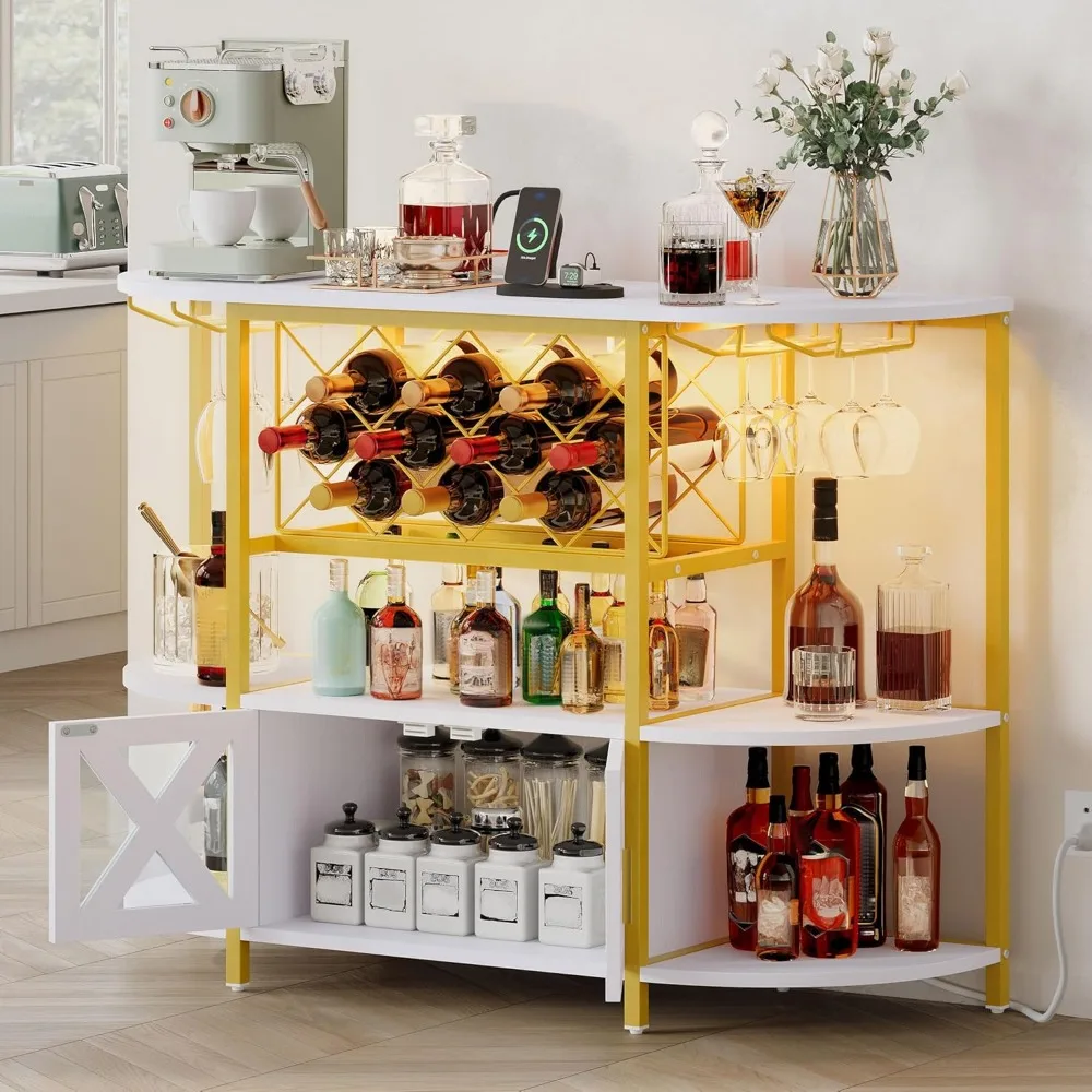 Bar Cabinet with LED Lights, Home Bar with Power Outlets, Liquor Cabinet Bar Table with 4 Tier Storage Shelves, 2 Doors, Wine R 
Bar Cabinet with LED Lights, Home Bar with Power Outlets, Liquor Cabinet Bar Table with 4 Tier Storage Shelves, 2 Doors, Wine R