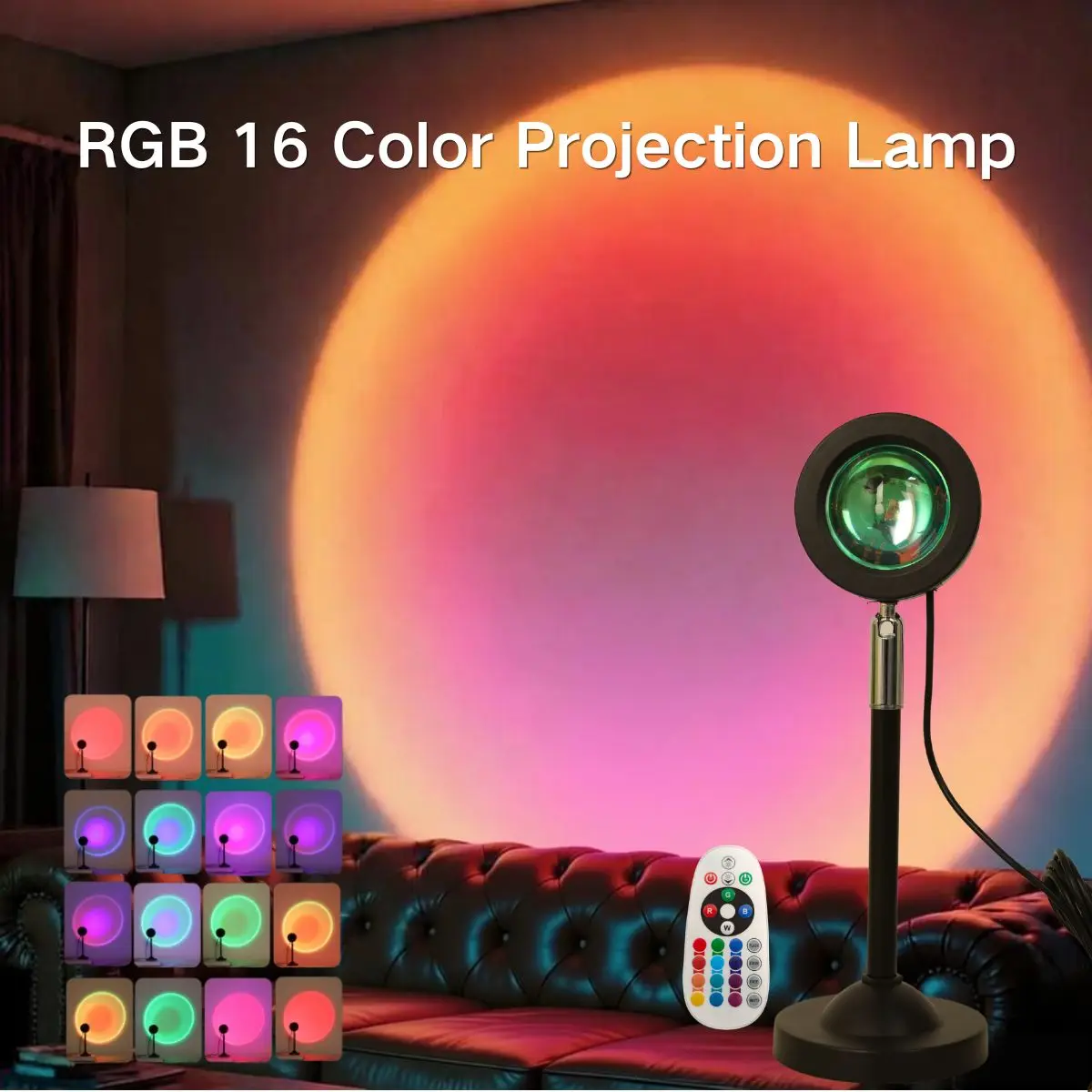 Sunset Projection Lamp, 180° Rotatable 16 Colors Changing USB Powered LED Night Light for Bedroom Decor, Party, Vlog Photography
Sunset Projection Lamp, 180° Rotatable 16 Colors Changing USB Powered LED Night Light for Bedroom Decor, Party, Vlog Photography