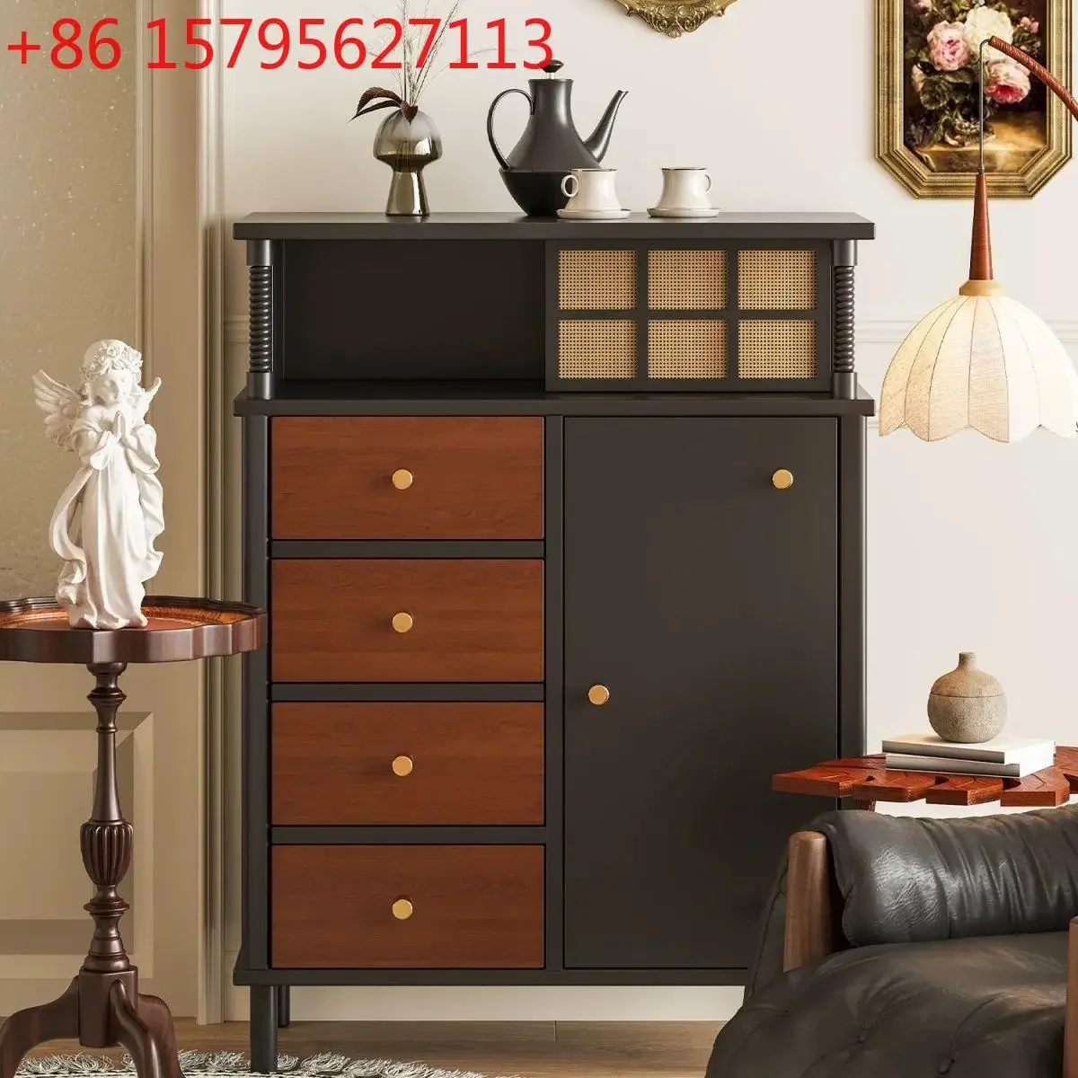 Retro American rattan chest, red and black color matching, bedroom wall vertical cabinet, chest of drawers, simple storage
Retro American rattan chest, red and black color matching, bedroom wall vertical cabinet, chest of drawers, simple storage